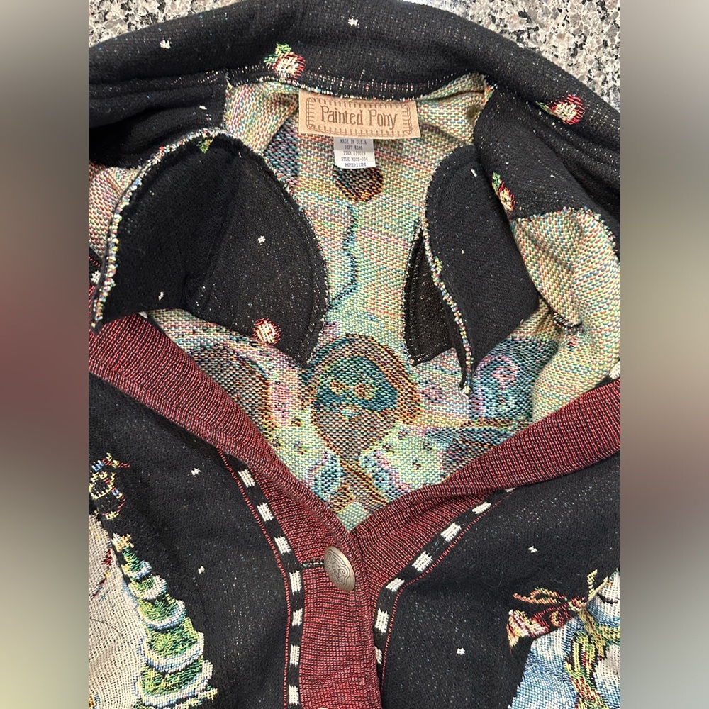 ✨VTG✨ Painted Pony Sweater Christmas Santa
Snowman Tapestry Jacket Med 🎅🏼☃️🎄 - Picture 15 of 15